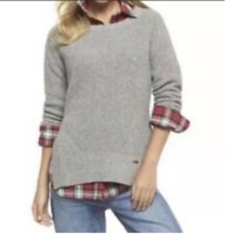 Toms Gray Split Hem Crewneck Cable Knit Sweater